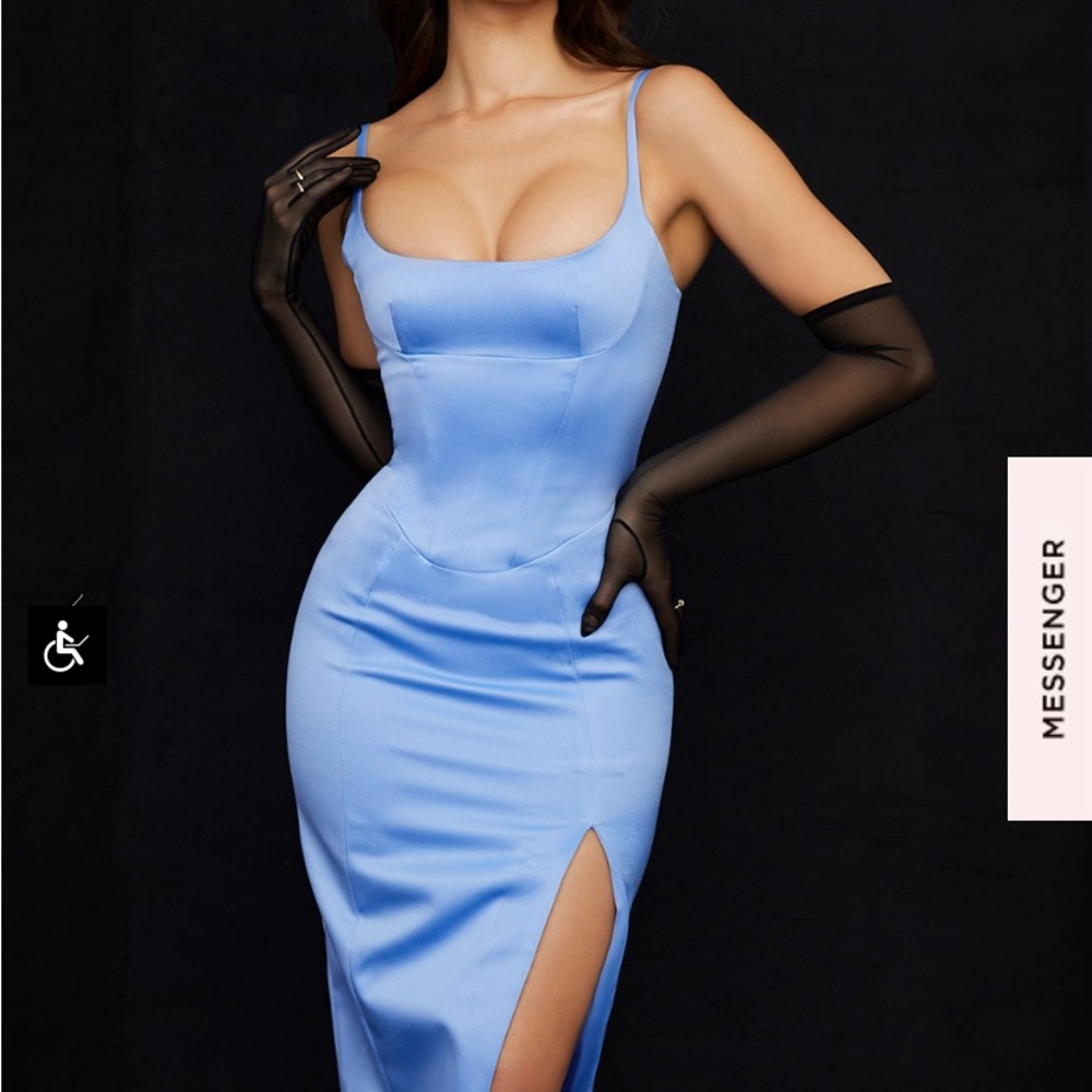 House of CB Casimira Blue Satin Corset Midi Dress